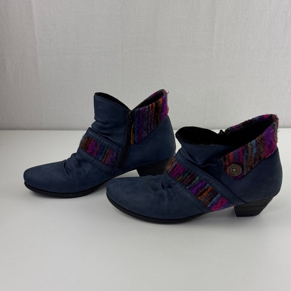 Rieker Women's Comfort Blue Leather Booties with Colourful Knit Accents - Picture 4 of 9